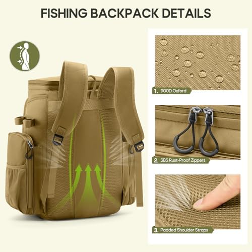 RAINSMORE Fishing Backpack, 45L Large Water-resistant Fishing Tackle Bag - Image 6