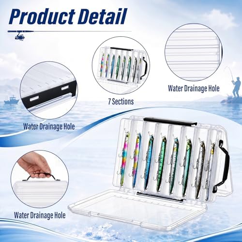 2 Pack Double Sided Fishing Lure Boxes 14 Compartments Waterproof Fishing Tackle Box Organizer with Handle, Portable Clear Hard Bait Storage Case for Jerkbait, Minnows & Hooks (White) - Image 3