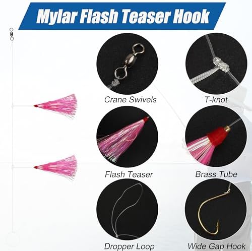 Fishing Bait Rigs Saltwater, 3/6packs Flounder Rigs with Bucktail Teaser Mylar Teaser Mono Leader Swivels Fishing Rig for Flounder Sea Bass Halibut Black Fish - Image 2