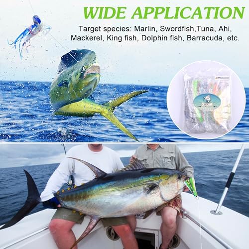 Saltwater Fishing Lures 6/9inch Trolling Lures for Marlin Mahi Tuna Dolphin Shark Big Game Deep Sea Fishing Baits Squid Skirts Rigged Hooks Ocean Gear Tackle - Image 6