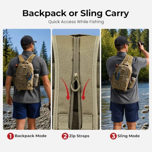 Piscifun Fishing Backpack, Rod Holders, Lightweight Sling Bag, Khaki Camo - Image 4
