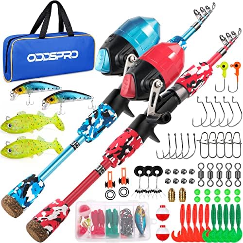 ODDSPRO Kids Fishing Pole Pink, Portable Telescopic Fishing Rod and Reel Combo Kit - with Spincast Fishing Reel Tackle Box for Girls, Youth by ODDSPRO