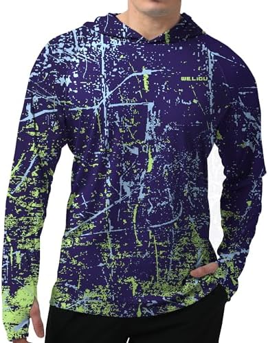 Men's UPF 50+ Sun Protection Hoodie, Long Sleeve Fishing Shirt by WELIGU