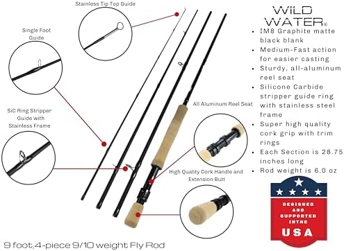 Wild Water Fly Fishing AX Series Fly Rod | IM8 Graphite Blank | 3/4/5/6/7/8/9/10/12 wt Rods | 5’6”/7/8/9/10/11 ft | Lightweight Pole Medium Fast Action - Image 2