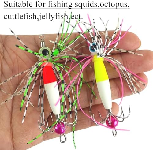 4/10Pcs Squid Jig Hooks Kit Saltwater Glow Squid Jigs Fluoresent Cuttlefish Sleeve Fishing Jigs Octopus Lure Glow in Dark with Tackle Box - Image 4