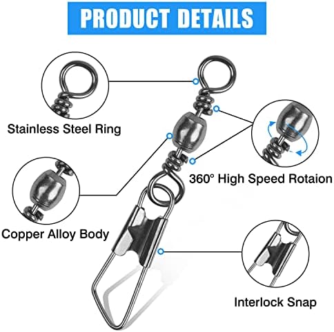 AGOOL Fishing Swivels Snaps, 60/120pcs Barrel Swivel Safety Snaps Stainless Steel Swivels Fishing Tackle Lure Leader Line Connector High Strength for Saltwater Freshwater - Image 2