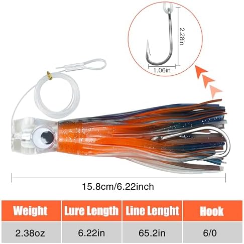 Saltwater Fishing Lures 6/9inch Trolling Lures for Marlin Mahi Tuna Dolphin Shark Big Game Deep Sea Fishing Baits Squid Skirts Rigged Hooks Ocean Gear Tackle - Image 3