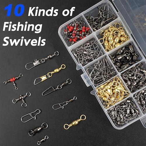 175pcs Fishing Swivels Snaps Kit - Ball Bearing Barrel Swivel 3 Way Swivels Fishing Tackle Line Connector Terminal Accessories Tackle Box for Lures Sinkers - Image 3