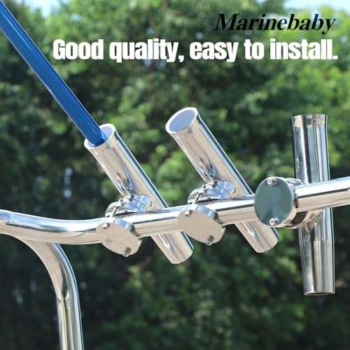 (2X) 316 Stainless Tournament Style Boat Fishing Holder Clamp on Fishing Rod Holder for Boat 1-1/4" to 2" Rail Gimbal Pin at Bottom - Image 2