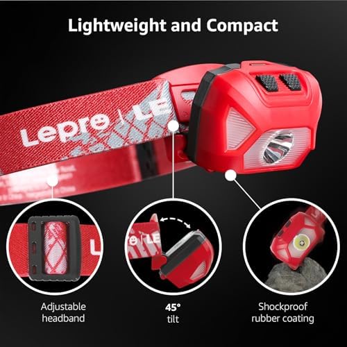Lepro Headlamp Battery Powered Waterproof LED Headlight 6 Modes - Red - Image 6