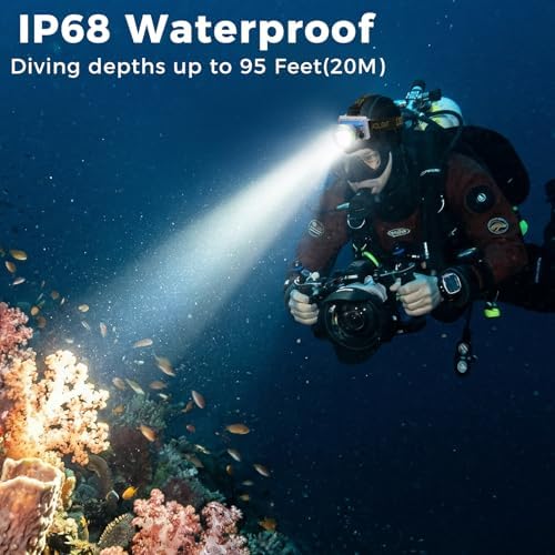 Rechargeable Diving Headlamp, 4 Modes, 20H Runtime, Lightweight Scuba Dive Light, 4000mA Battery with USB Charger Cable - Image 5