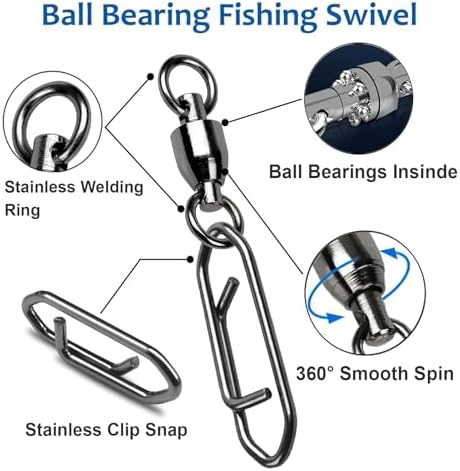 AMYSPORTS High Strength Snap Swivels Stainless Bearing Rolling Fishing Swivel Freshwater Snap Swivels Fishing Clip Steel Black Nickel - Image 2