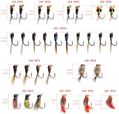 30Pcs Fishing Flies Kit, Tungsten Bead Head Wet Nyphms with Luminous Effect Midge Scuds Streamers Fishing Fly Lures with Box #10#12#14#16 - Image 2