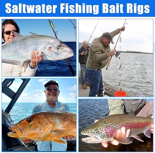Fishing Bait Rigs Saltwater,6/12packs Flounder Rigs with Mono Leaders Swivels Hooks Beads and Fish Skin for Flounder Sea Bass Halibut Black Pompano Fishing - Image 6