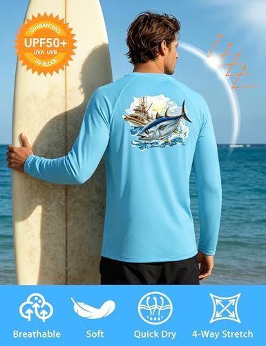 Men's UPF 50+ Sun Fishing Shirt, Long Sleeve UV Protection Tee, Quick Dry Rash Guard for Outdoor Swim Hiking - Image 4