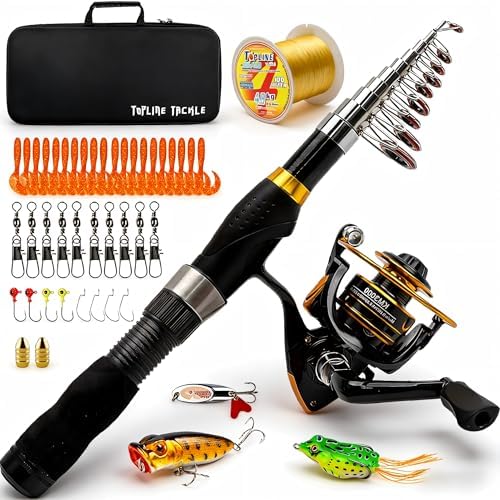 Collapsible Fishing Rod and Reel Combo, BalanZze Telescopic Fishing Rod with Spinning Reel, Portable Collapsible Fishing Pole Kit for Saltwater and Freshwater – Ideal Fishing Gift by ToplineTackle