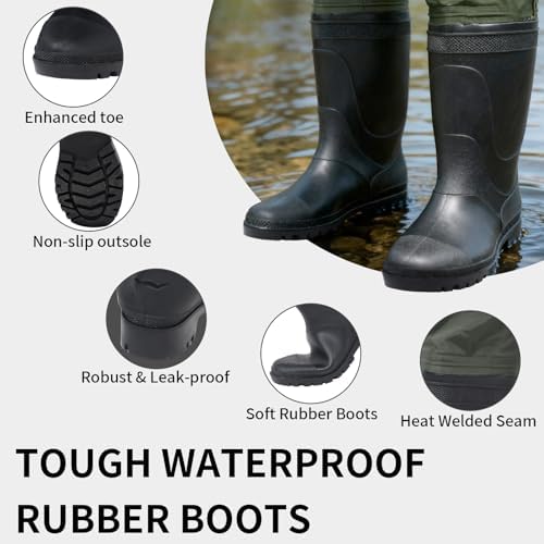 Fishing Waders for Men & Women, Waterproof 2-Ply Nylon/PVC Chest Wader with Boots for Outdoor Sizes 4-13 Bootfoot(Green, M4/W6) - Image 6