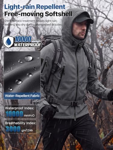 FREE SOLDIER Men's Hooded Waterproof Softshell Jacket - Image 3
