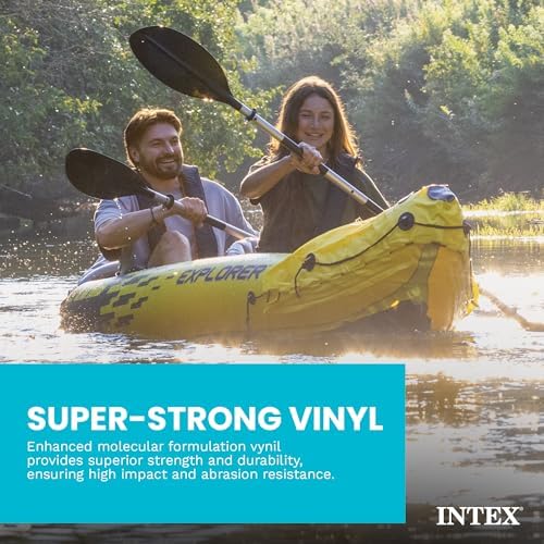 Intex 68307EP Explorer K2 Inflatable Kayak Set: Includes Deluxe 86in Aluminum Oars and High-Output Pump – SuperStrong PVC – Adjustable Seats with Backrest – 400lb Weight Capacity - Image 4