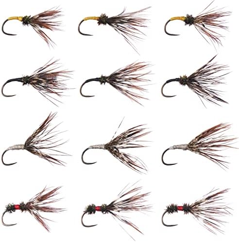 BASSDASH Trout Fly Fishing Flies Tenkara Wet Dry Flies Nymphs Sakasa Kebari 12pcs Assortment Barbless Barbed Hooks by Bassdash