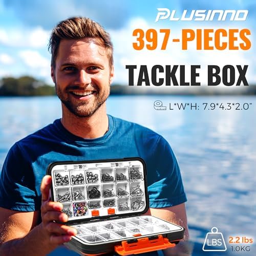 PLUSINNO 264/397pcs Fishing Accessories Kit, Organized Fishing Tackle Box with Tackle Included, Fishing Hooks, Fishing Weights Sinkers, Swivels, Beads, Fishing Gear Set Equipment for Bass Trout - Image 3