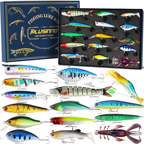PLUSINNO Fishing Lures - Tackle Box, Bass Fishing Lures for Freshwater and Saltwater, Trout Fishing Gear & Bait, Fishing Gifts for Men,Father by PLUSINNO