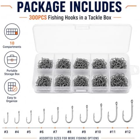 Keenjorika Fishing Hooks Set,High Carbon Steel Baitholder Fish Hook, #3-12 Assorted Sizes,3/500PCS,Sharp Barbed Offset Hook for Bass Catfish Trout Crappie Bluegill Freshwater Saltwater Fishing Tackle - Image 3
