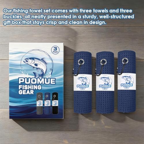 Puomue 3 Pack Microfiber Fishing Towels with Clip, 16" x 16", Waffle Pattern for Effective Cleaning of Fishing Gears or Dirty Hands, Perfect for Camping Towels and Hiking Towles (Blue, 16"x16") - Image 3