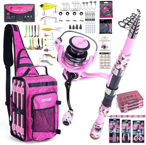 Goture Fishing Kits for Adult,Fishing Pole and Reel Combo, OpenSide Fishing Sling Tackle Storage Bag with 3 Tackle Boxes,Gift for Men by Goture