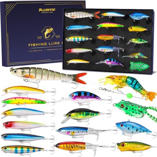 PLUSINNO Fishing Lures - Tackle Box, Bass Fishing Lures for Freshwater and Saltwater, Trout Fishing Gear & Bait, Fishing Gifts for Men,Father by PLUSINNO