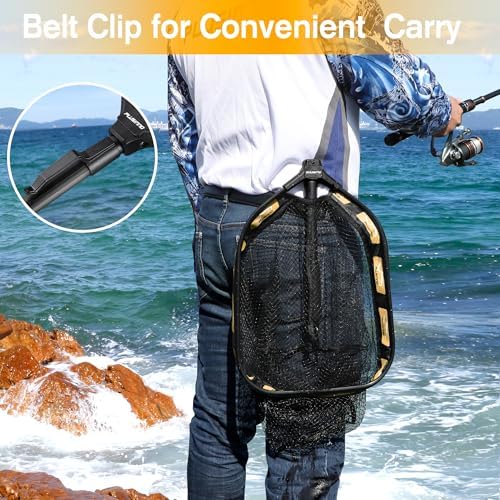 PLUSINNO Floating Fishing Net for Steelhead, Salmon, Fly, Kayak, Catfish, Bass, Trout Fishing, Rubber Coated Foldable Landing Net with Fixed or Telescoping Pole Handle, Fishing Gear and Gifts for Men - Image 6