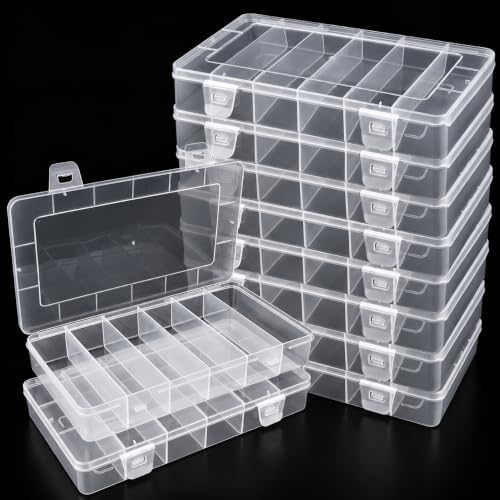 10 Pcs Small Tackle Box, Clear Tackle Box Organizer, 8.2 x 4.6 x 1.3 in Transparent Plastic Storage Cases for Fishing Gear, Beads, Screws and Crafts by LDXDRU