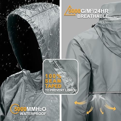 Outdoor Ventures Men's Rain Jacket Waterproof Lightweight Packable Pullover - Image 2