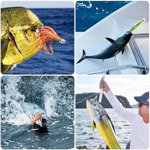 Saltwater Fishing Lures 6/9inch Trolling Lures for Marlin Mahi Tuna Dolphin Shark Big Game Deep Sea Fishing Baits Squid Skirts Rigged Hooks Ocean Gear Tackle - Image 6