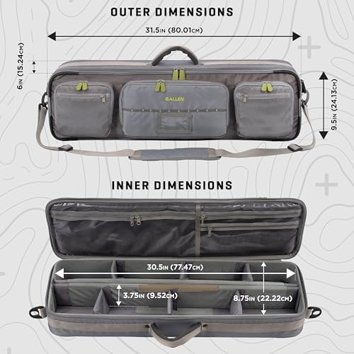 Allen Company Cottonwood Fly Fishing Rod & Gear Bag Case, Hold up to 4 Fishing Rods, Heavy-Duty Honeycomb Frame - Gray/Lime or Olive Green - Image 2