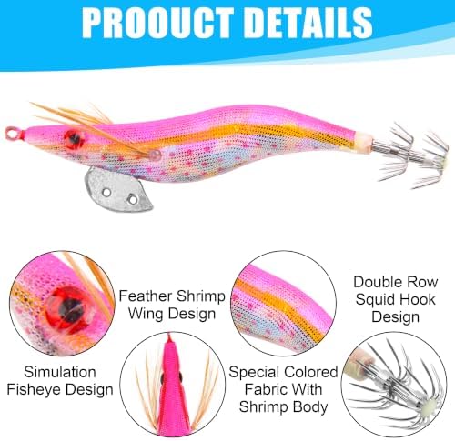 Squid Jig Saltwater Glow Squid Lures, 10pcs Luminous Cuttlefish Sleeve Fishing Jigs Shrimp Prawn Lures Atrificial 3D Fluorescent Squid Jigs Hard Night Fishing Bait Octopus Lure - Image 2