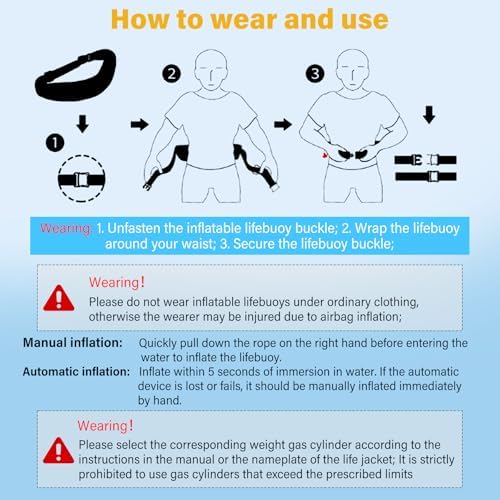 Manual Inflatable Belt Pack（with Reflective Sheet） Water Sports Waist Belt PFD for SUP Paddleboarding Kayaking Fishing Boating （fit 80-330 lbs） - Image 7