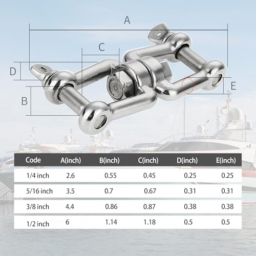 Boat Anchor Swivel Shackle 1/4 inch 5/16 inch 3/8 inch 1/2 inch (4 Size) Jaw - Jaw Anchor China Swivel Connector 316 Stainless Steel Marine Grade Double Shackle - Image 5