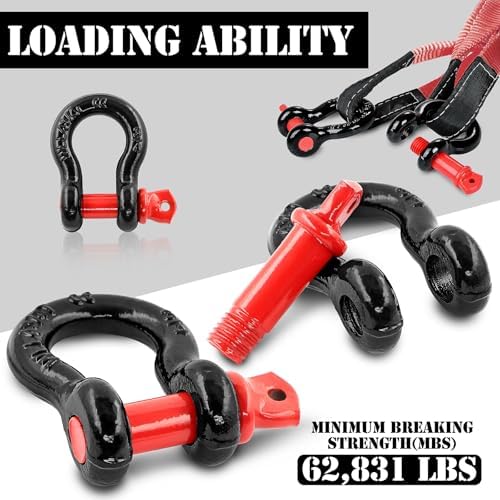 3/4" D Ring Shackle with 7/8" Screw Pin, 4.75T Working Load Limit (WLL) / 28.5T (62,831 lb) Minimum Breaking Strength (MBS) for Tow Strap Winch, Off-Road Vehicle Recovery (Black/Red, 2 Pack) - Image 3