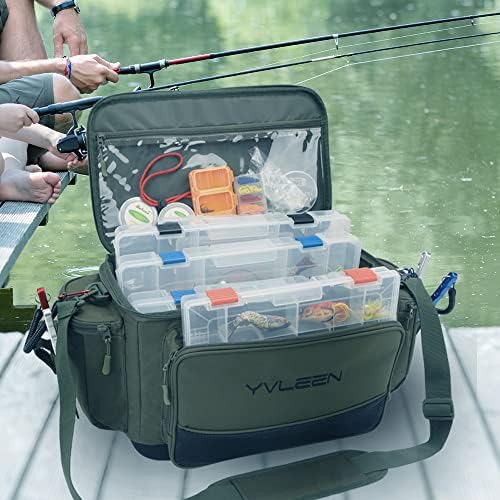 YVLEEN Fishing Tackle Box Bag - Outdoor Large Fishing Tackle Storage Bag - 100% Water-Resistant Polyester Material - Fishing Tackle Bags - Suitable for 3600 3700 Tackle Box (Army Green) - Image 6
