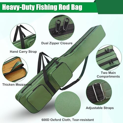 SILANON Fishing Rod Case, Portable Fishing Pole Bag 4.27ft Waterproof Rod Reel Carrier Organizer Large Capacity Tackle Storage Bag Travel Carry Case Gift for Men - Image 2