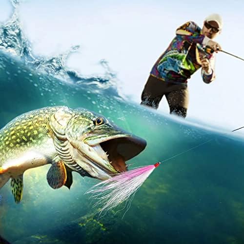 Bucktail Teasers Fishing Hooks Saltwater Flounder Rig Bucktail Mylar Teasers Inserted Fishing Teaser Hooks for Jigs Spoons Lures Hi/Lo Rig Striped Bass Bluefish Flounder Surf Bottom Fishing - Image 6