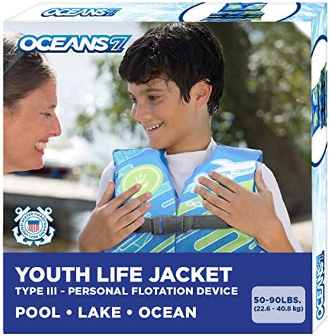 Aqua Oceans 7 Life Jacket for Kids - US Coast Guard Approved Life Vest for Infant, Child & Youth Boys and Girls, Open-Side PFD for Boating, Swimming & Water Sports by SwimSchoolConfidenceBuildingSystem