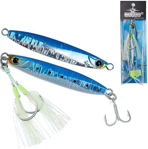 Easy Catch Fishing Jigs Saltwater Laser Lures Jigs Vertical Jigging Spoon Baits for Boat Fishing with Treble Hooks and Double Assist Hook Ideal for Tuna Grouper Snapper Salmon Bass Rockfish Lingcod by SpecializinginFishingTackle
