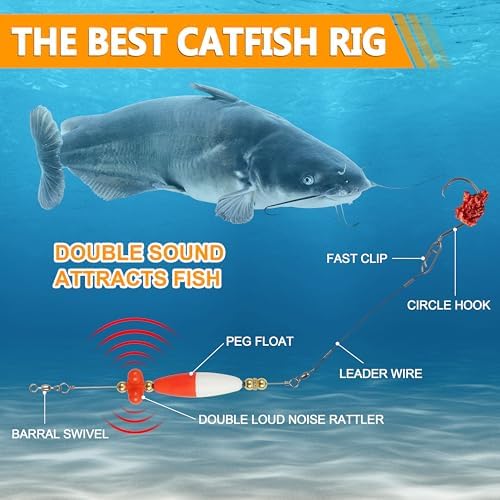Santee Rig Catfish Float Cooper Rig for Bank Fishing Catfishing Tackle Peg Floats with Rattler Circle Hooks 8/0 - Image 5