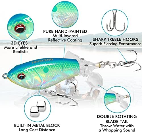 TRUSCEND Top Water Fishing Lures with BKK Hooks, Easy Catch Plopper Lure for Freshwater or Saltwater, Floating Lures for Bass, Pike, Catfish, Surface Wobble PoPobait Bass Baits Fishing Gifts for Men - Image 2
