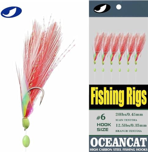 10 Packs 2pcs White & Red Feather & Rainbow Skin 6 Hooks Saltwater String Hook Fishing Luer Bait Rig Tackle - Image 7
