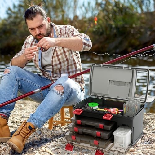 5 Layers Tackle Box, Fishing Tackle Box Organizer with Top Storage, 3 Removable Utility Boxes & Adjustable Dividers, Tackle Storage Box Portable Tool Box for Fishing - Image 7