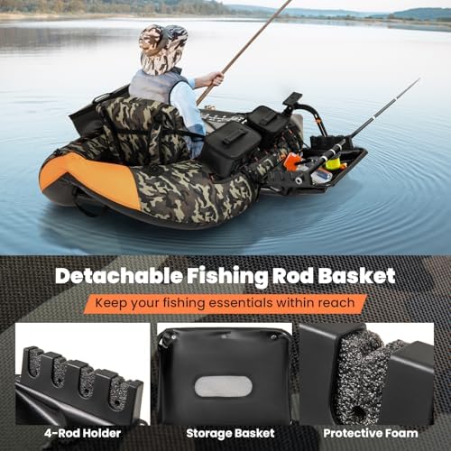 Goplus Inflatable Float Tube, Fishing Belly Boat with Fish Ruler, Pump, Storage Pockets, Adjustable Straps, Fishing Float Tube for Angling, 350LBS Load Capacity - Image 4