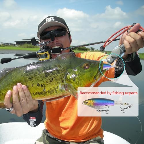 Surface Water Lures Fishing Lures Whopper Popper Fishing Lure for Bass 3D Eyes Bait with Propeller Tail for Catfish,Pike Perch Floating Pencil Bass Freshwater or Saltwater - Image 5